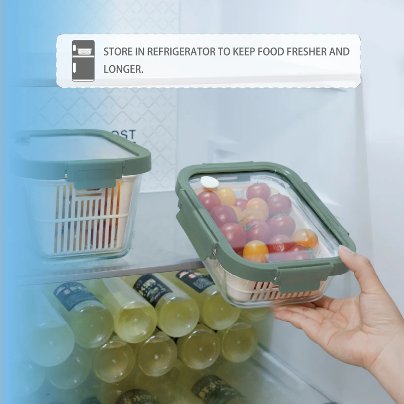 IKOO герметичные и стеклянные контейнеры для хранения пищевых продуктов со съемным дуршлагом салатов овощей мяса фруктов
