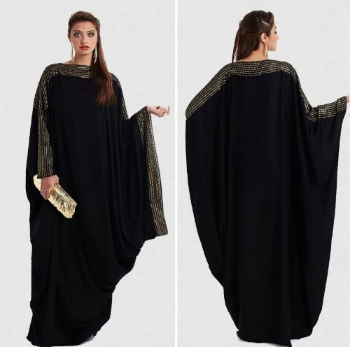 1197 MuslimQLO arab Loose Muslim Dubai Gold Piece Bat Sleeve Robe black caftan moroccan kaftans