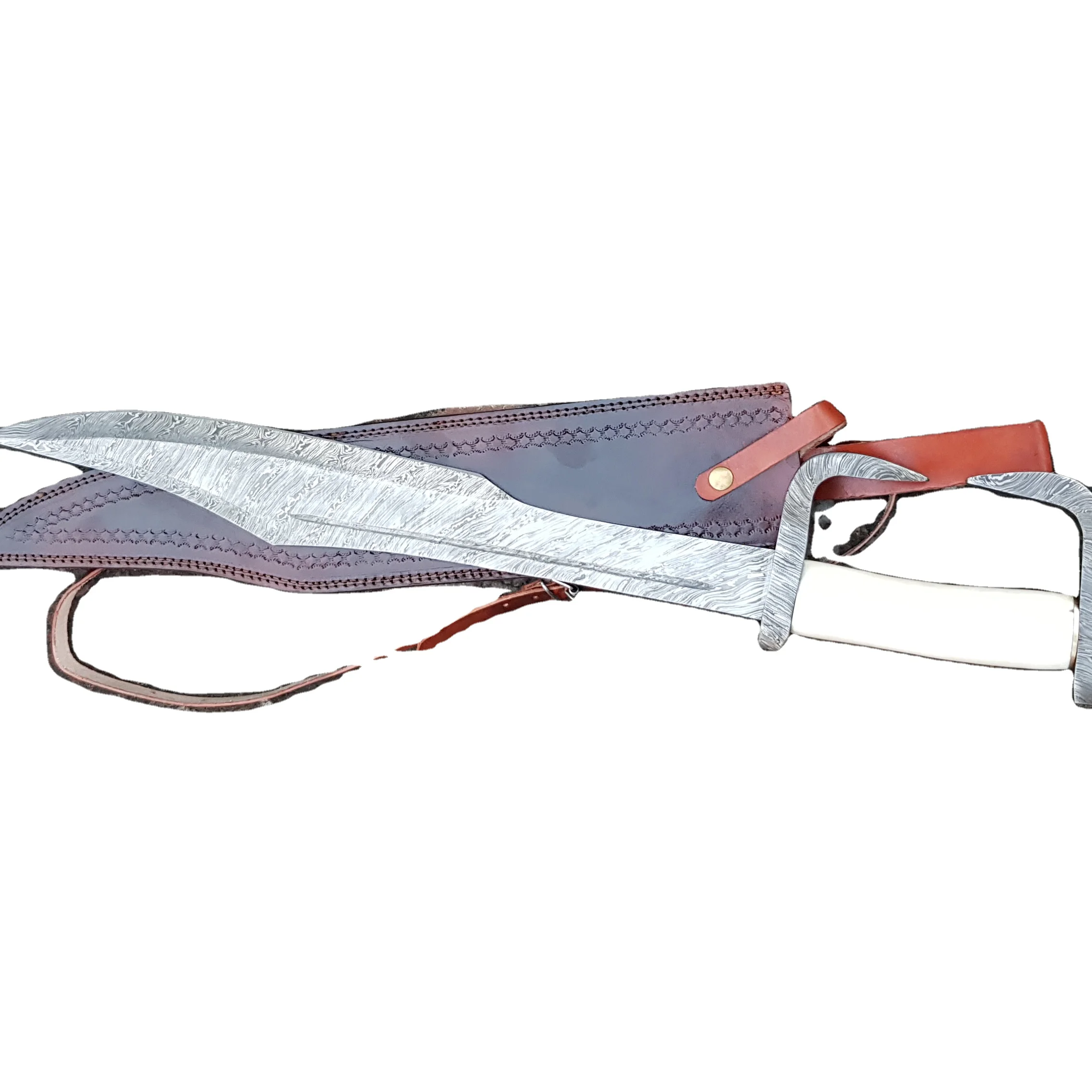 
 Спартанский меч из дамасской стали с кожаным футляром, меч в стиле викингов  