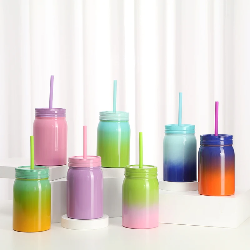 Top Selling Products in Amazon Double Wall 16OZ Insulated Wide Mouth Drinking Water Mason Jar Cups With Straw Stainless Steel