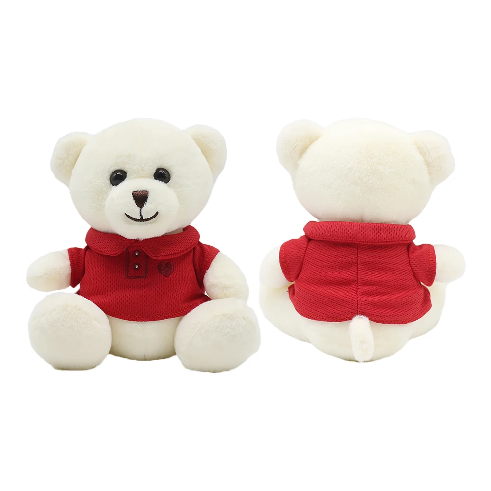 Wholesale High Quality Little White Teddy Bear Soft Toy With Red Clothes Custom Cute Small Plush Stuffed Animal Teddy Bear Toys
