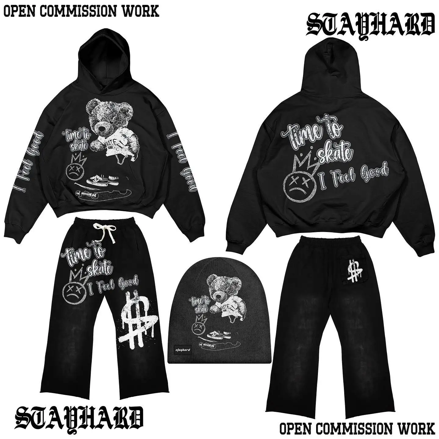 Custom puff print Men Sets Jersey-lined Oversized fit GRAPHIC Fleece Hoodie Joggers Tracksuit Set