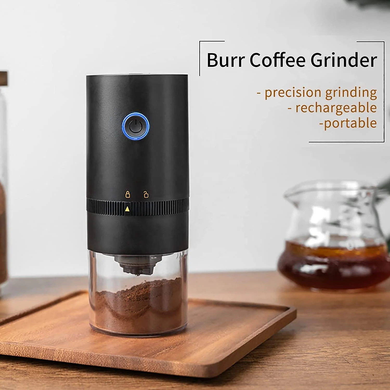 Portable Electric Burr Coffee Grinder 4 Cups Small Automatic Conical Burr Grinder Coffee Bean Grinder Glass Kraft Paper Box 25g