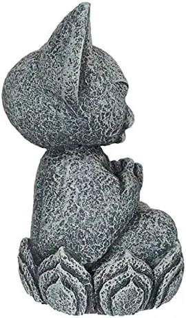 Wholesale Zen Meditating Cat Monk On Lotus Throne Mini Statue