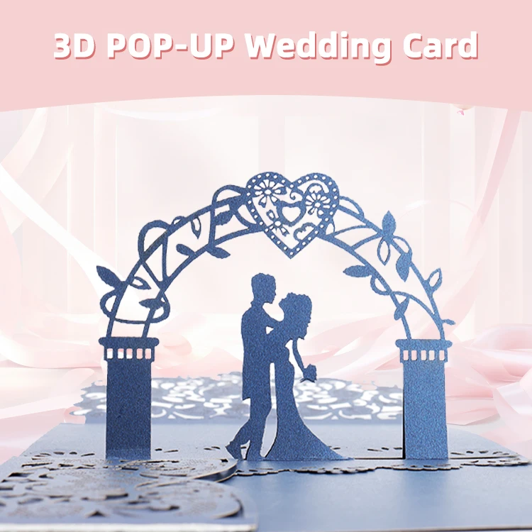 Winpsheng factory stock hot selling paper wedding invitation cards, laser printing 3D pop up greeting card invitations