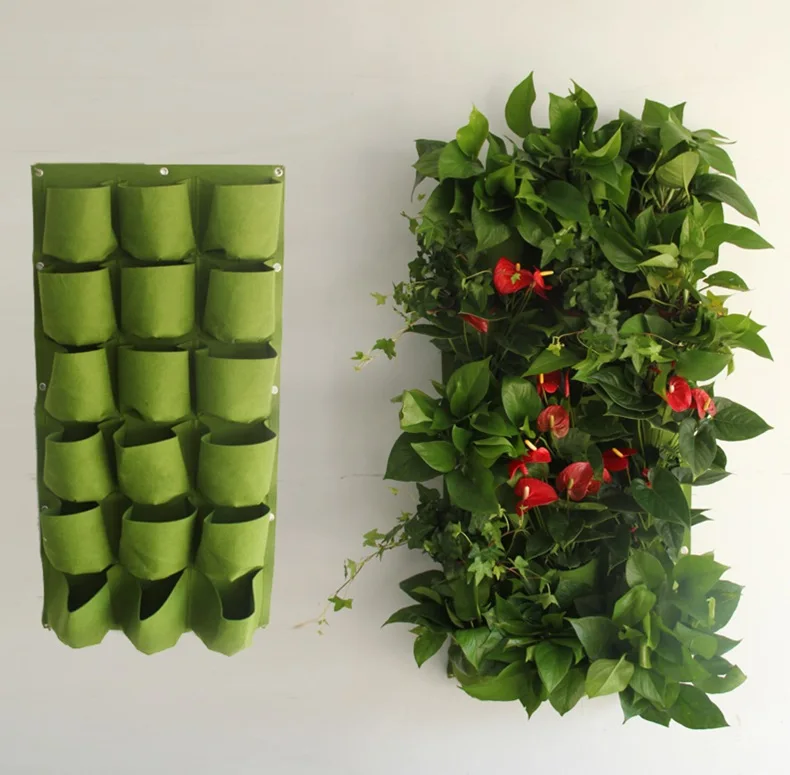 Wall mounted felt planting bag Cross border gardening project green planting bag non-woven seedling flower and plant bag