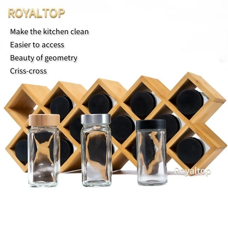 Kitchen Organizer Free Standing & Wall Hanging Spice Storage Bamboo Rack For 3oz 4 oz Glass Spice Bottle Jars