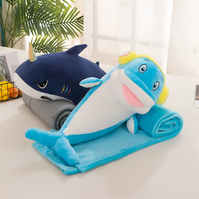 Customized Woven Cartoon Animal Blanket Customs Animals Shark Whale Pillow Blanket