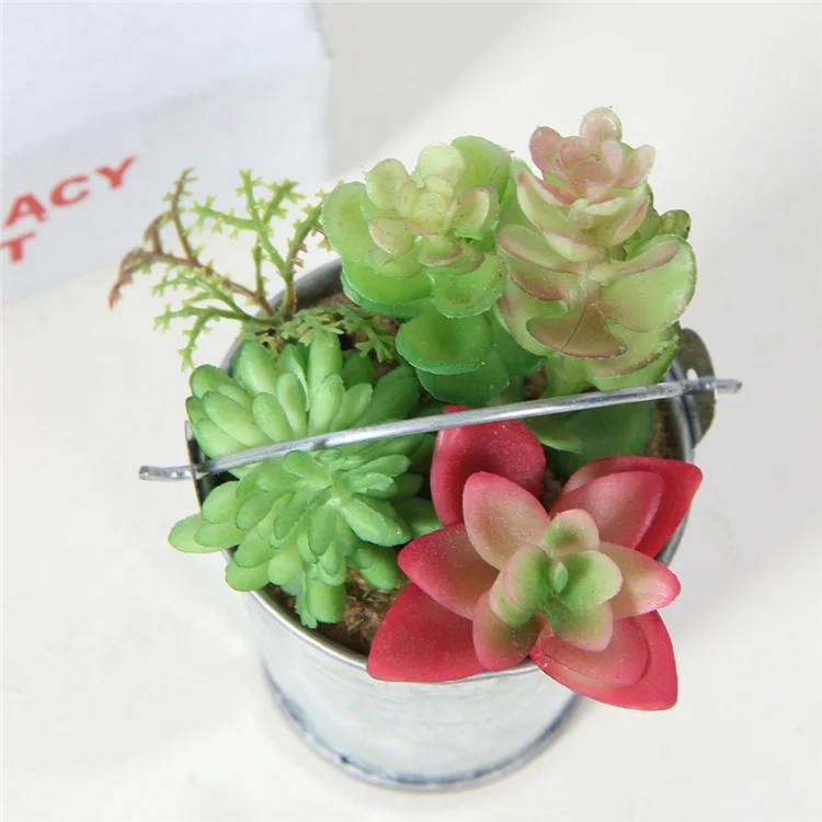 Best selling simple design plastic succulents flower cute pot plants faux mini succulents in tin pot