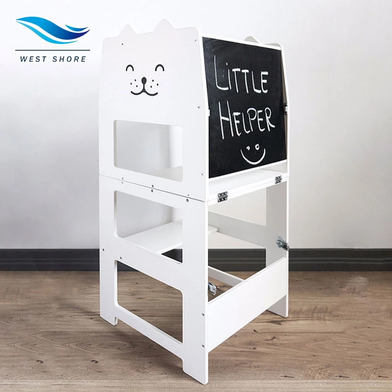 Wooden Montessori Adjustable Learning Tower Kid Kitchen Helper Foldable Step Stool Standing Tower For Children Learning Table