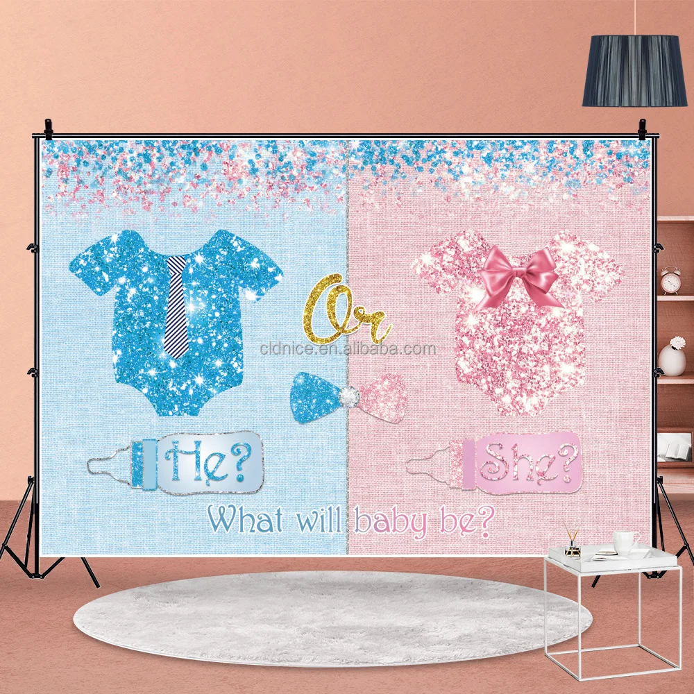 Nice Gender Reveal Backdrop Boy Or Girl Baby Gender Party Decorations Supplies Pink Blue What Will Baby Be Banner