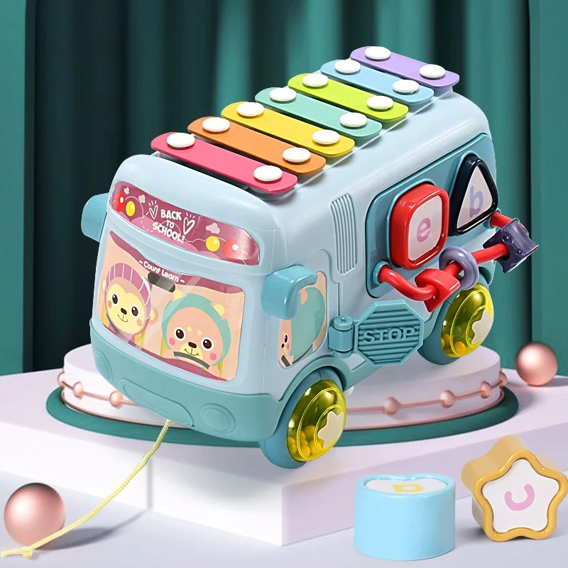 Multifunction School Bus Toys For Kids With Piano Letter Baby Rattle