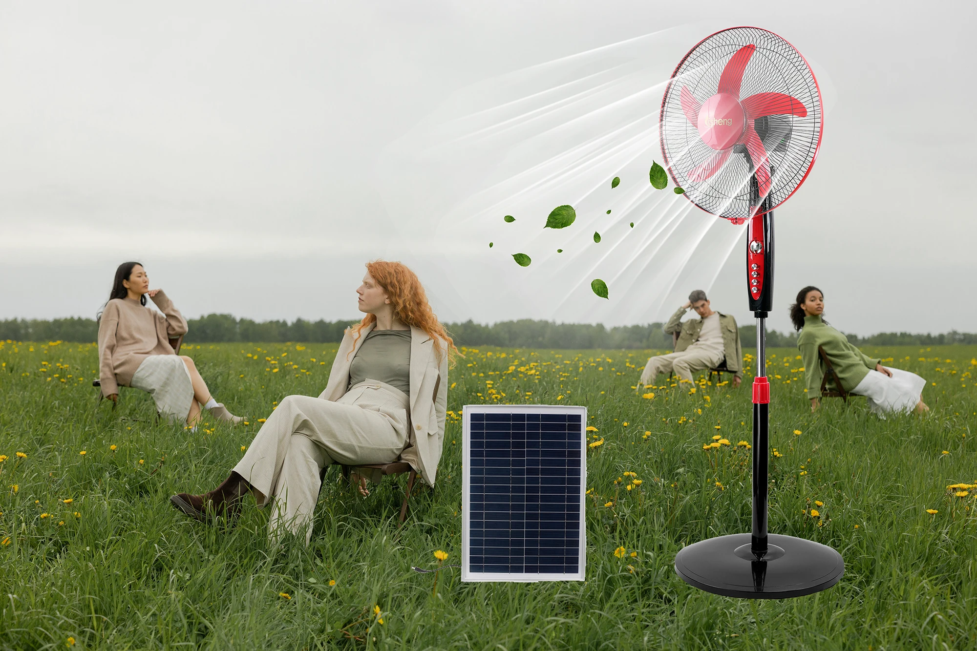 Hot selling  12V DC 16 inch floor fan solar energy stand fan with timer and adapter