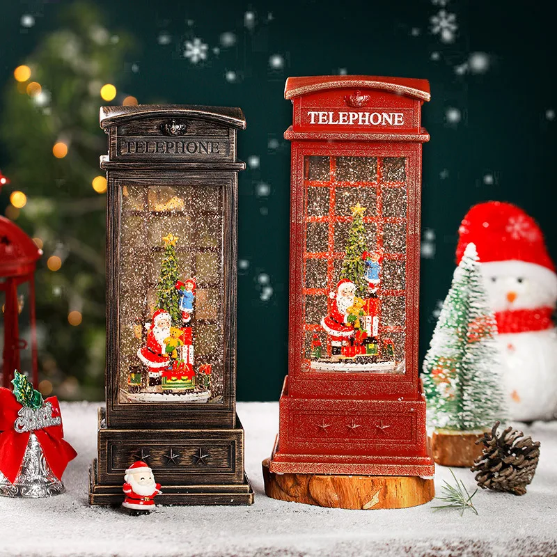 Christmas Wind Lamp Candlestick Night Lamp Telephone Booth Water Lantern With Liquid Glitter