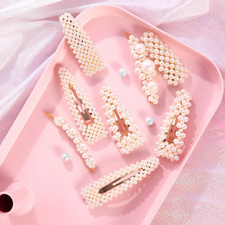 
Korean fashion hot sale kids pearl hairpin word clip side BB women gold jewelry hair clips for girl headwear accessories 
