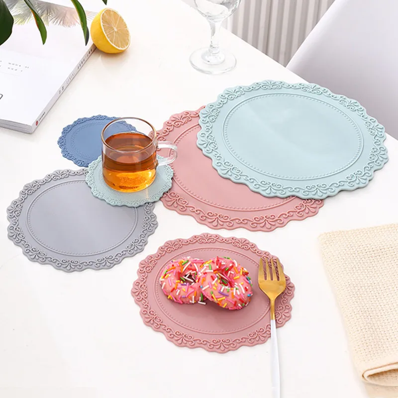 Kitchen Heat Resistant Pan Pads Hot Dishes Pot Holders rcustom Silicone silicon rubber pvc Silicone Lace Placemat