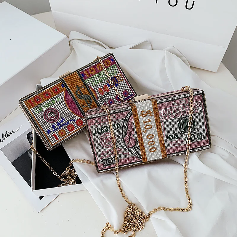 
2020 Woman party clutch purse crystal dollar money crossbody bags ladies evening clutch bag handbag 