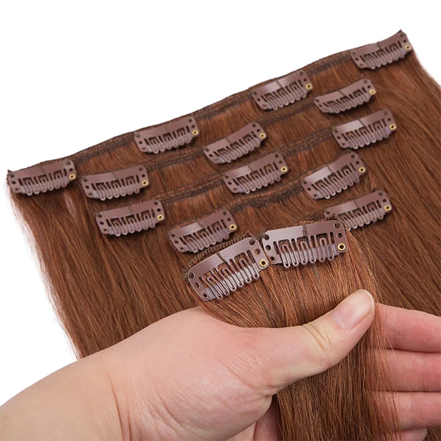 Лидер продаж 100% настоящие Реми бесшовные заколки для наращивания волос выровненные кутикулы