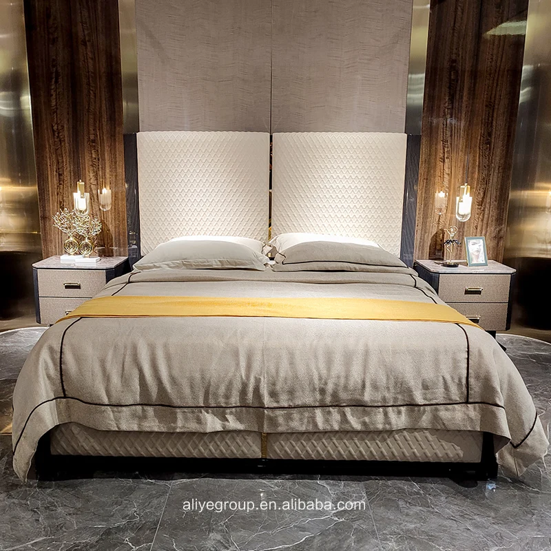 Italian Luxury Wooden Double Leather Bed Designs Bedroom Sets Modern Furniture