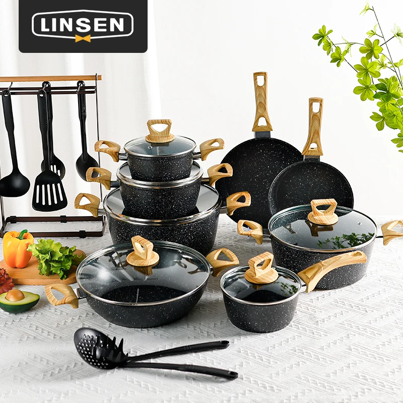 Wholesale High Quality Home Kitchen Custom Cooking 304 Compound Bottom Nonstick Non Stick Aluminum Granite Cookware Sets