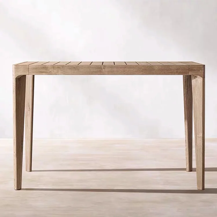 Nordic High End Teak Wooden Kitchen Counter Bar Stool Outdoor Patio Garden Bar Table and Chairs Set