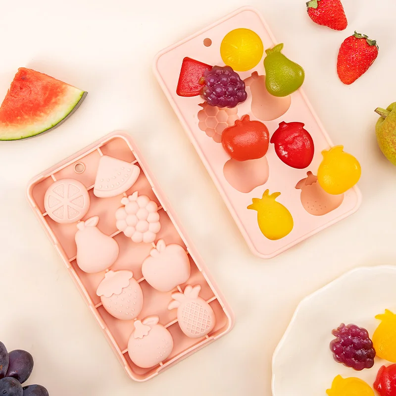 8 Cavity Fruit Shape Creative Silicone Ice Cube Tray Mold for Food Fondant Jelly Candy