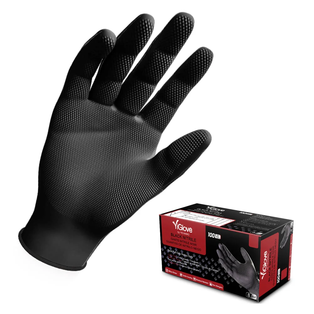Manufacture Custom Logo Black Disposable Industrial Latex Chemical Resistant Vinyl Nitrile Gloves With Raised Diamond Texture