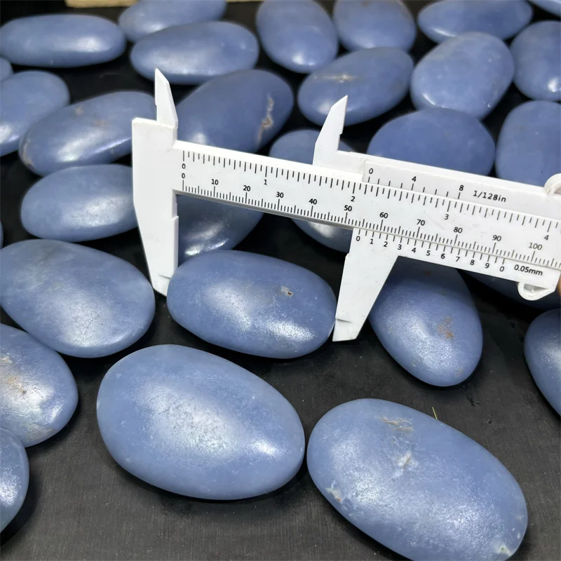 High Quality Hand Carved Crystal Natural Healing Gemstone Angelite Palm Stone For Gift