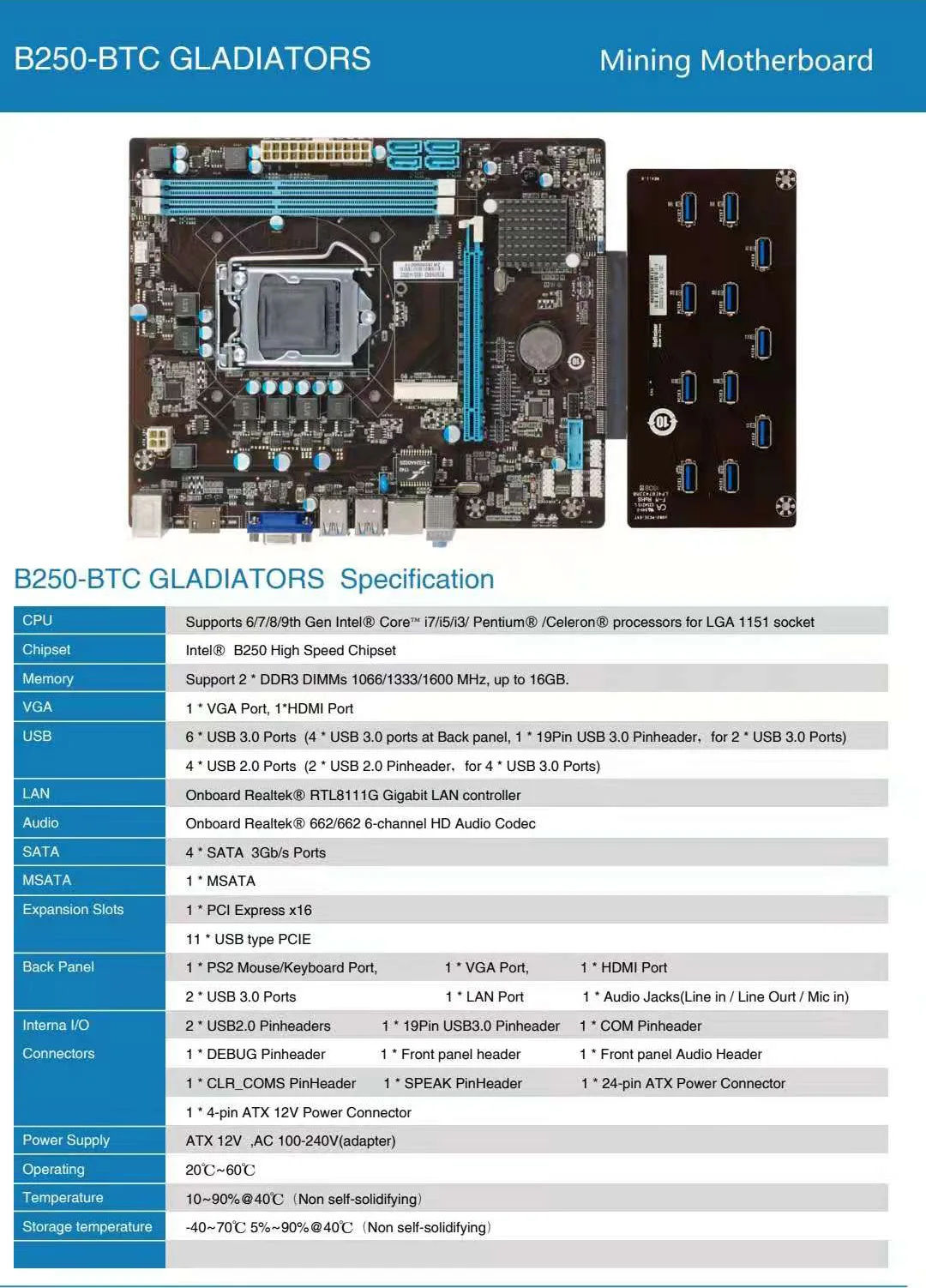 Esonic B250-BTC сандалии-гладиаторы добыча материнская плата поддержка 12 gpu