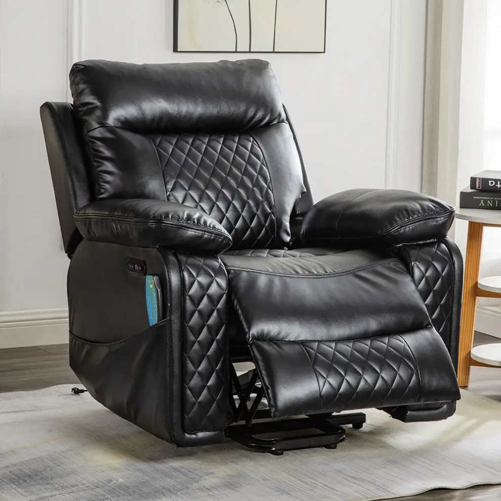 XIHAO Electric Massage Lumbar Heating Adjustable Recliner Sofa With Pocket Leather Recliner Sofa Black