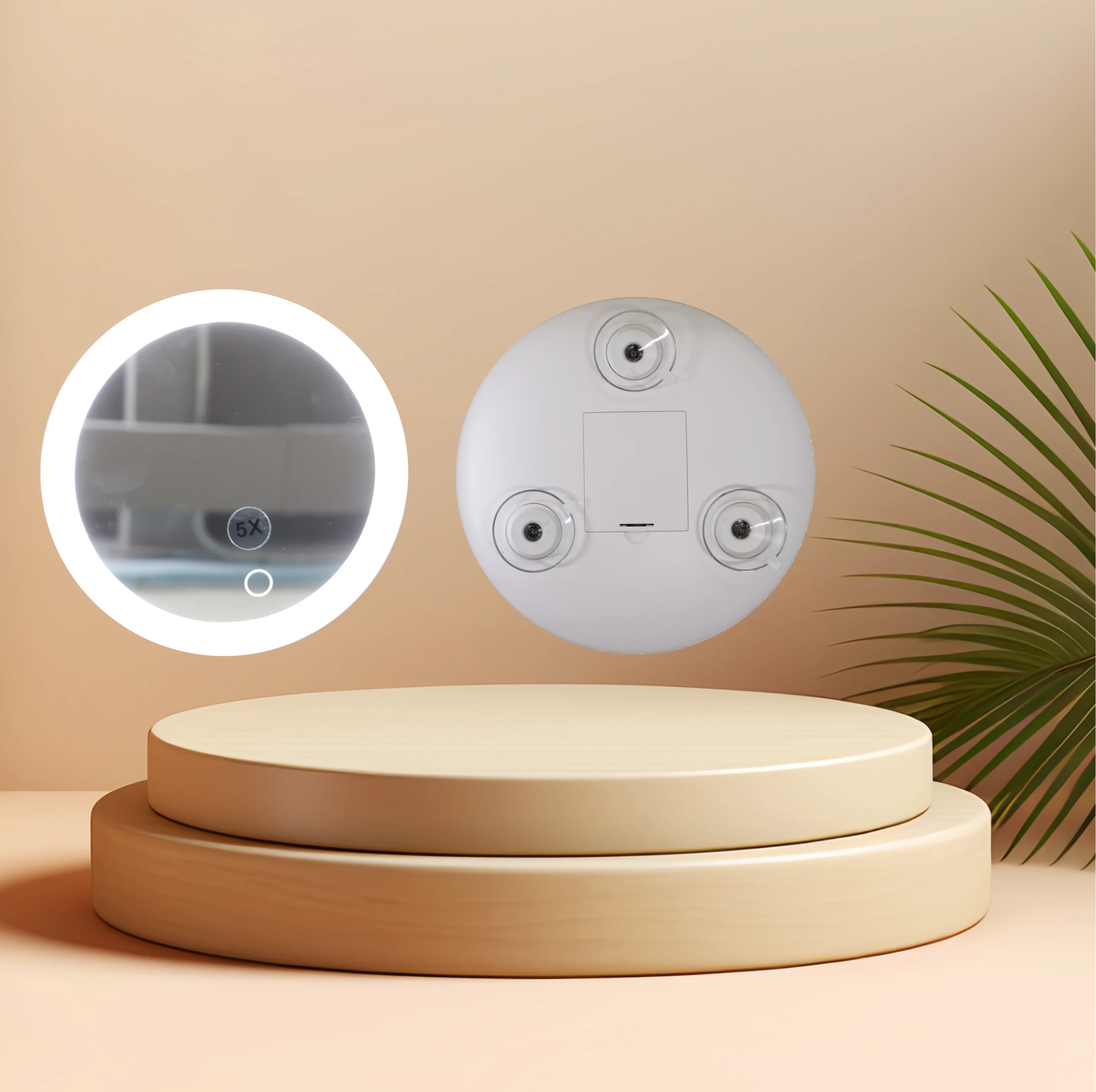 VGC China Triple Suction Cup Magnifying Mirror with Backlit LED Compact Portable Lighted Makeup Mirror for Bathroom or Travel