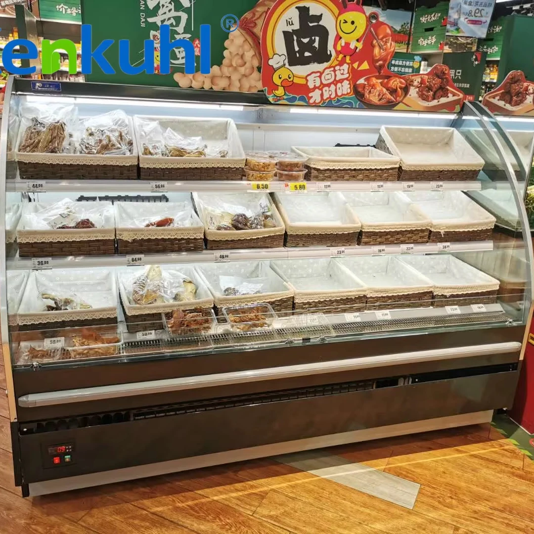 Kenkuhl remote semi vertical multideck display open drinks fruit milk cake food grocery showcase chiller supermarket