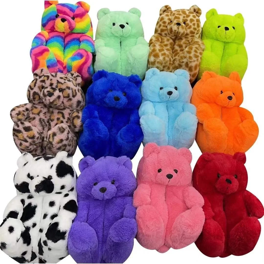 OEM Unisex Adult Animal Slippers Indoor Slides Slippers Plush Toys Soft Teddy Bear Slippers M-716