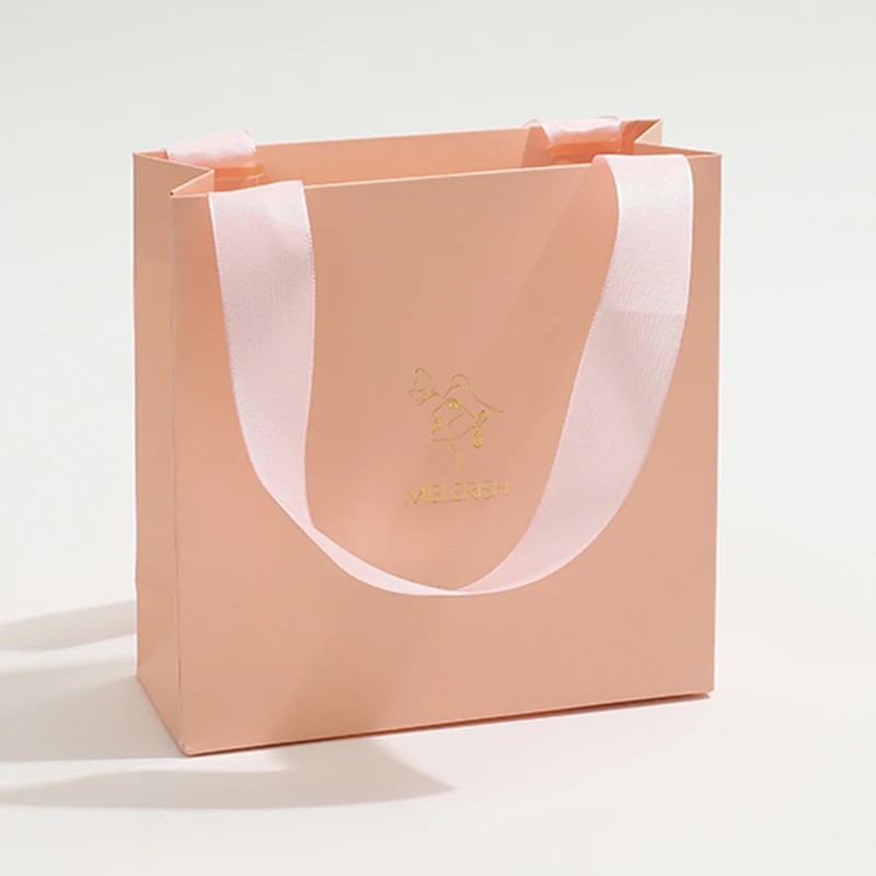 Luxury OEM Jewelry Paper Bag Custom Logo Printing Small Wedding Gift Shopping Jewelry Packaging Paper Bag with Ribbon