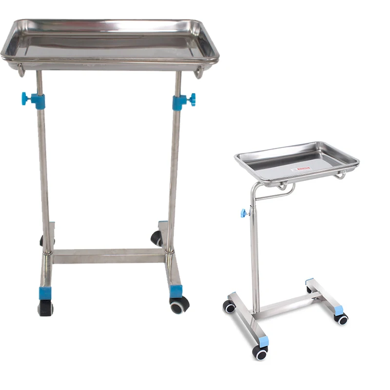 Adjustable Height Stainless Steel Medical Trolley Surgical Tray Stand Mayo Table with Wheel