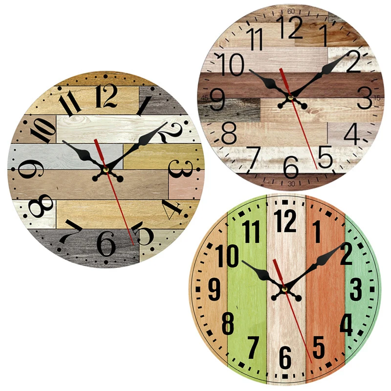 30cm Antique Wooden Creative retro Wall Clock  Vintage Home Decoration  Diameter For Kitchen Wall Art Large Wall Clock
