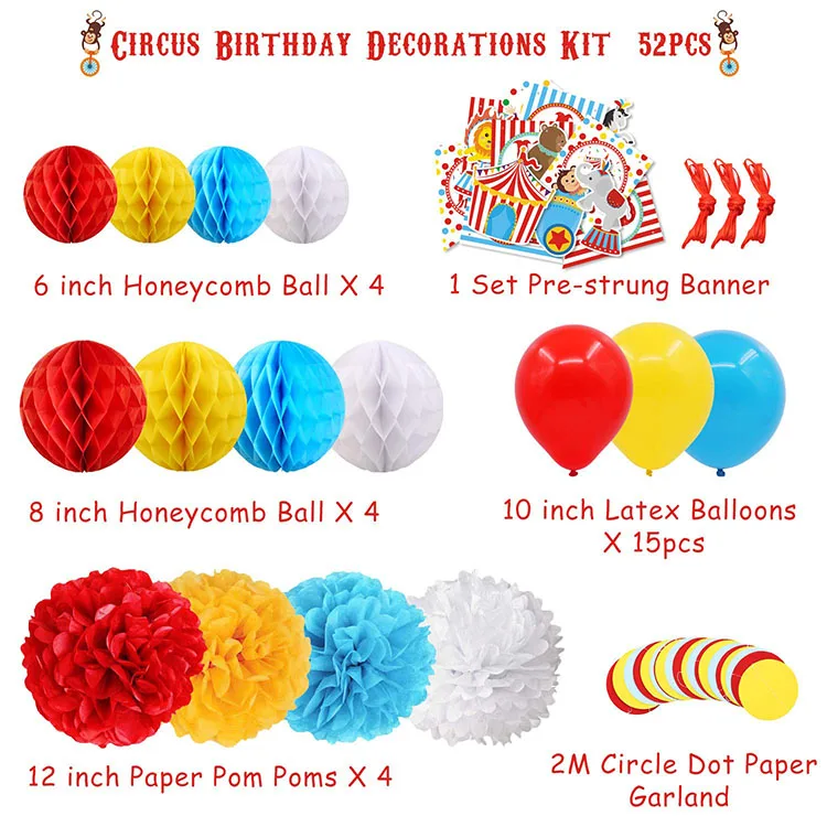 Nicro 30 Pcs Birthday Party Baby Shower Clown Fiesta Carnival Circus Party Decorations Supplies