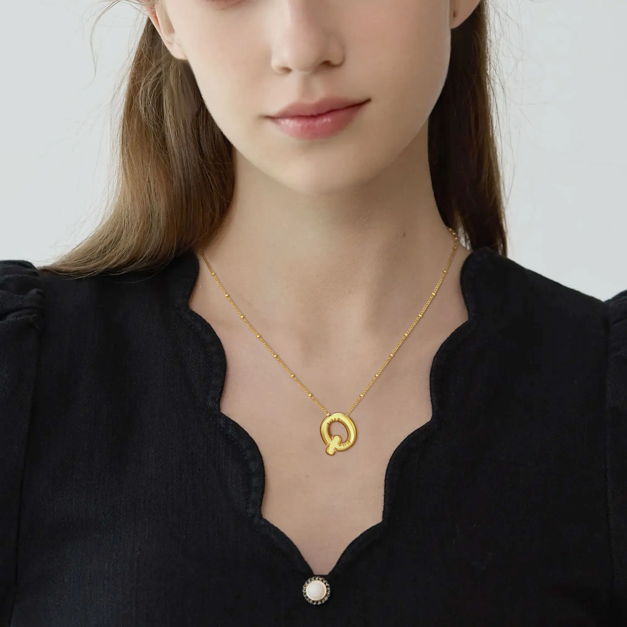 FY Jewelry Fashion Real Gold Plated A To Z Balloon Cute Smooth Metal Initial Letter Pendant With Crystal Choker Necklaces