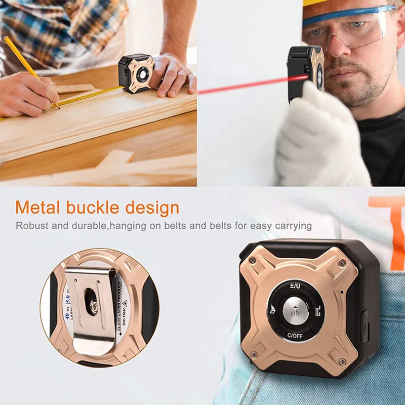 Multi-functional mini 40 meter laser and 5 meter tape laser rangefinder laser tape measure