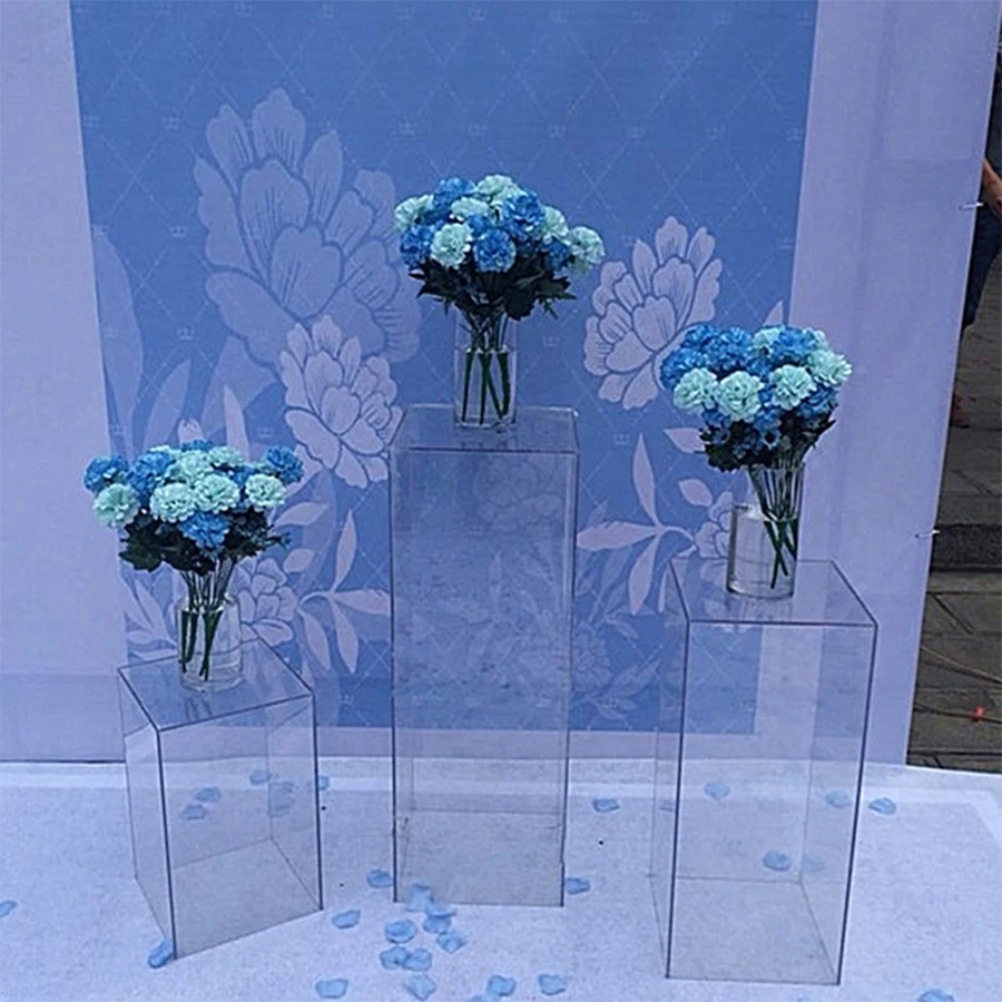 Acrylic Clear Square Pillar Wedding Roadway Decoration Props High Quality Custom Flower Stand