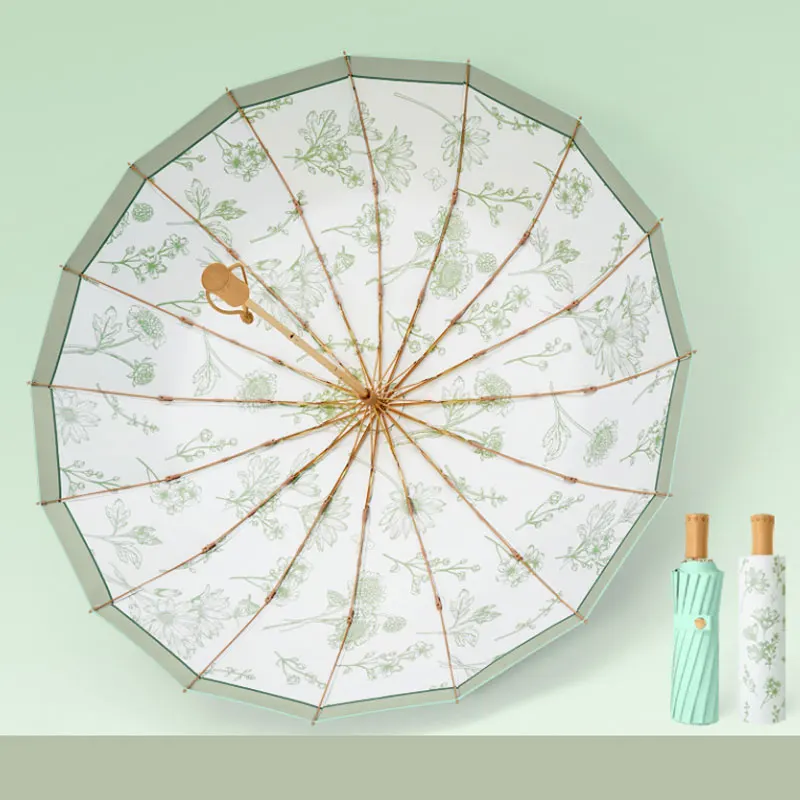 French Cream 16 Bone Sunny Umbrella Folding Umbrella Sunshade Sunny and Rainy Dual-use Sun Umbrella