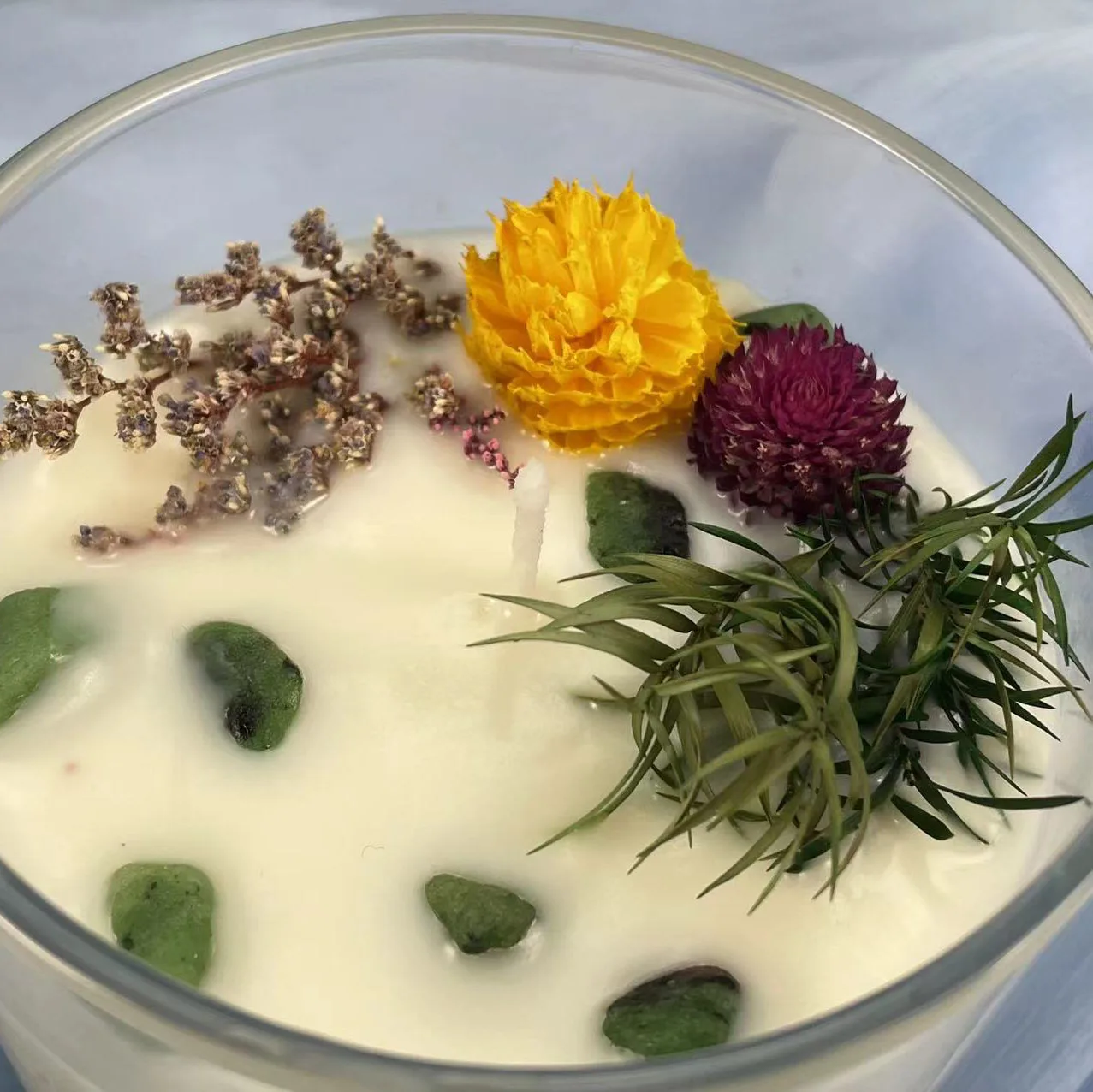 Wholesale Customized Dry Flowers Crystal DIY Custom Candle Natrual Soy Wax Luxury Glass Scented Candles with lids