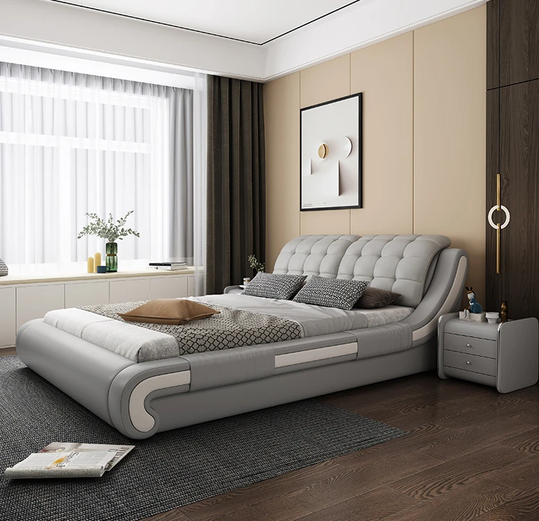 High Quality  Modern Simple Leather Bed Bedroom Furniture Double 1.8m King And Queen Size Bed