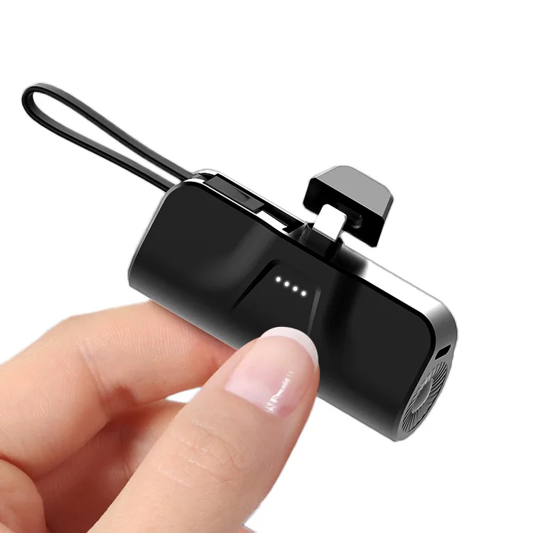 Mini Capsule Power Bank 5000mAh External Battery Fast Charging Powerbank For iPhone Small Portable Charger With Built in Cable