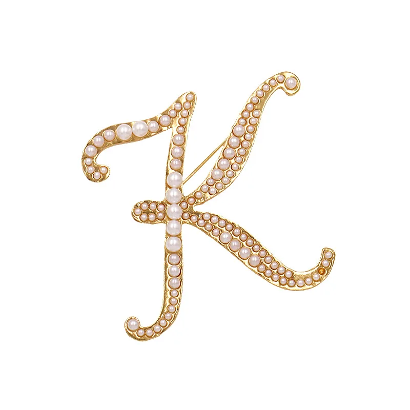 Wholesale Fashion A-z 26 Letters Letter Brooch Pins Initial Pearl Pin Women Corsage Clothing Accessories