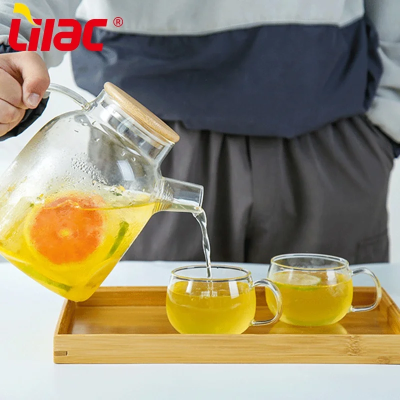 Lilac BSCI SGS LFGB 1000ml 1800ml water pitcher capacity kettle hotel water jug bamboo water jug with lid