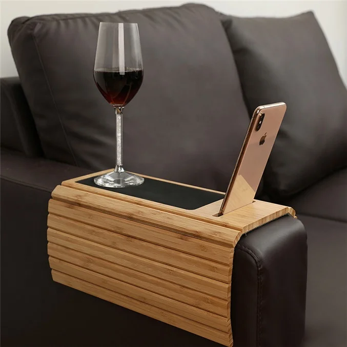 Custom Black sofa armrest tray table with most popular designs bamboo couch organizer with cup holder Black Couch Tray For Arm