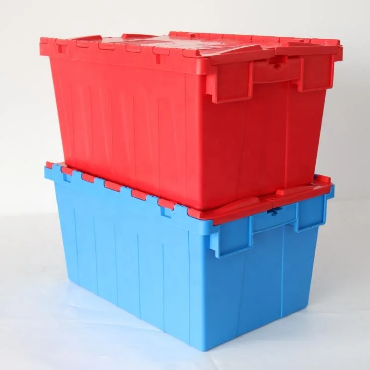 Heavy duty logistic warehouse storage moving plastic stackable nestable moving boxes plastic crates with lids