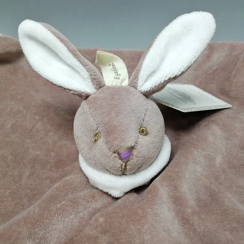 multifunction baby doudou stuffed bunny head custom Infant 100%cotton velours baby comfort teathing&rattle  gift