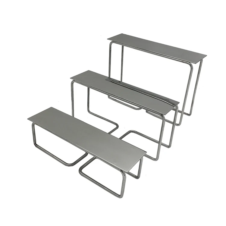 Stainless steel bench rack three-piece steel wire high-low display rack Metal shoe bag display rack